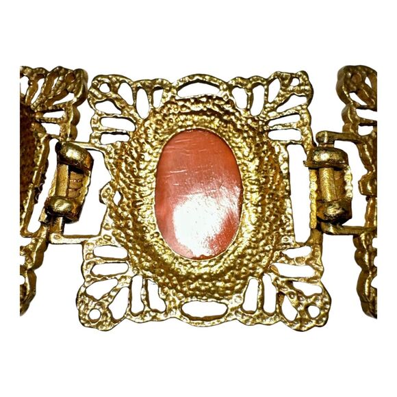 Vintage Rococo Gold-Tone Bracelet with Red Coral Accents - Ornate Design - Picture 12 of 12